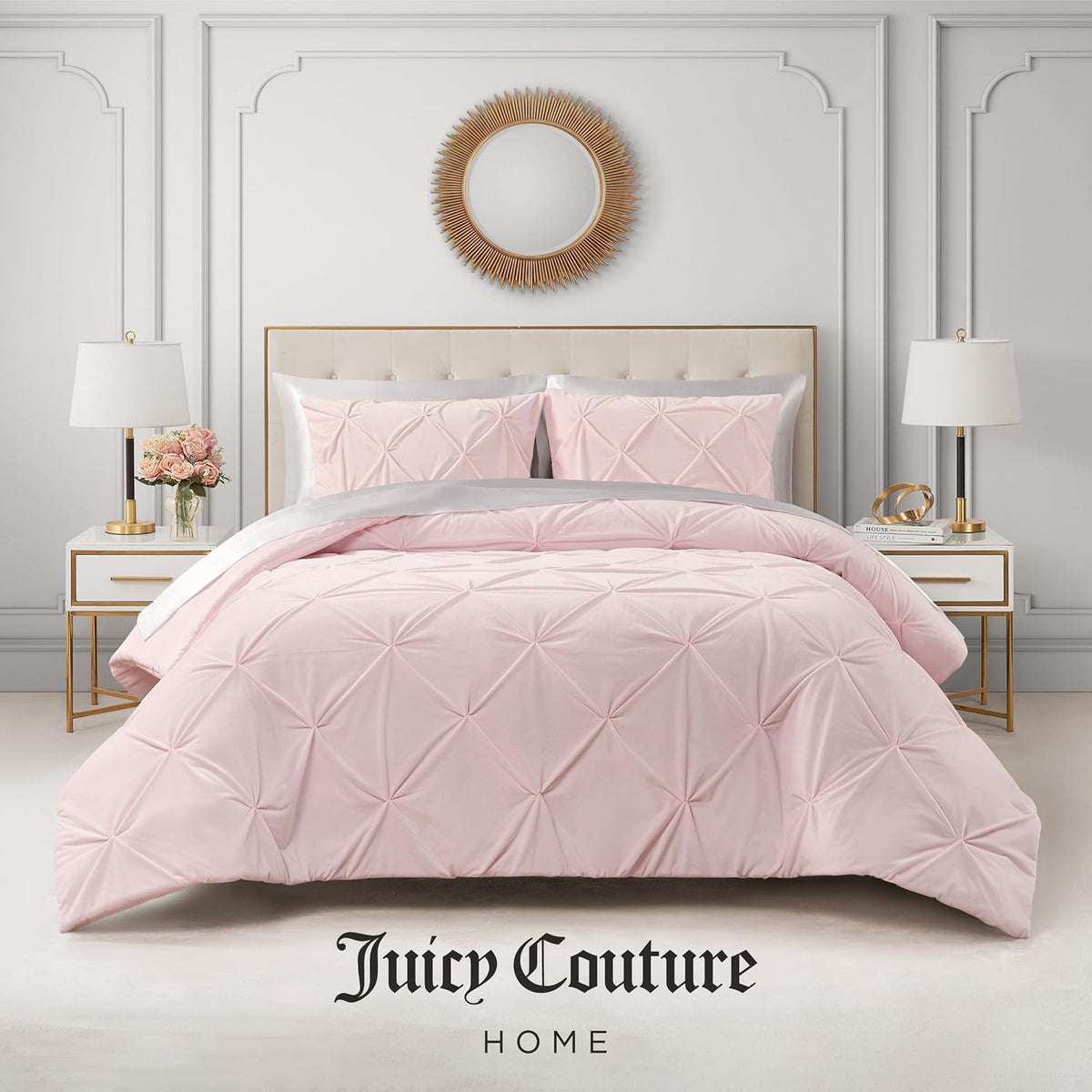 Juicy Couture Kiss Pleat Plush Micromink Light Pink King Comforter Set - Cozy 3 Piece Bedding Ensemble