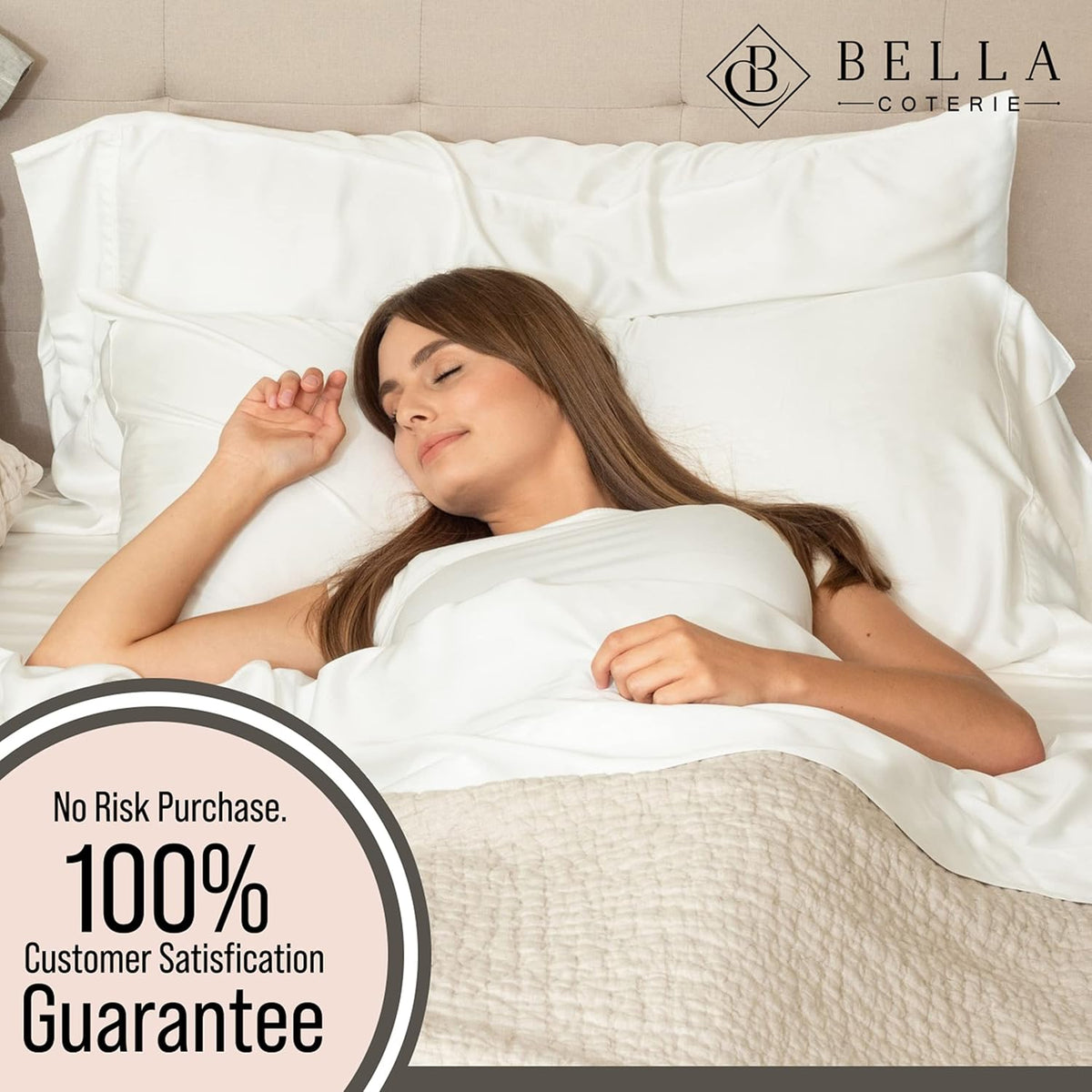 Bella Coterie 6 Piece Luxury Bamboo Viscose Queen Size Sheet Set | 100% Organically Grown | Cooling for Hot Sleepers | 18' Deep Pocket | Soft & Hypoallergenic | 4 Pillowcases [White]