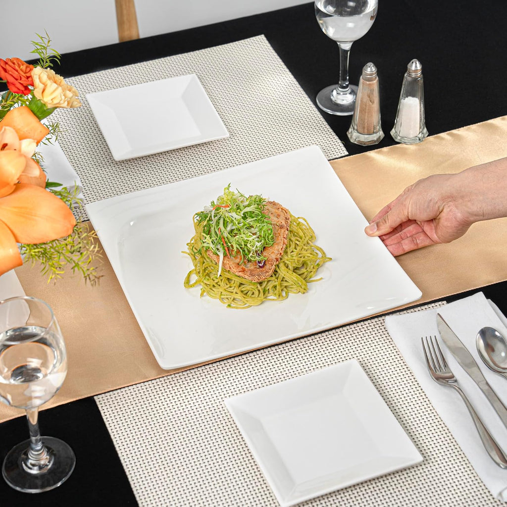 Restaurantware Voga 12 x 12 Inch Serving Plates 10 Square Pasta Plates - Premium Top-Rack DIshwashable White Melamine Serving Platters Serve Appetizers Or Desserts For All Occasions