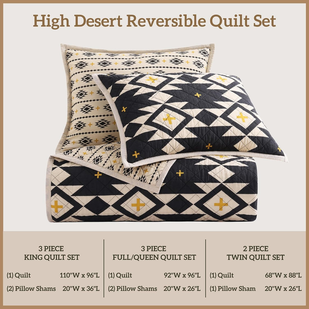 Paseo Road High Desert Queen Quilt Set, 3 Piece Rustic Western Bedding Set with Pillow Shams, Lightweight Reversible Cotton Quilt with Southwestern Aztec Pattern, Soft Breathable Cozy Boho Bedding