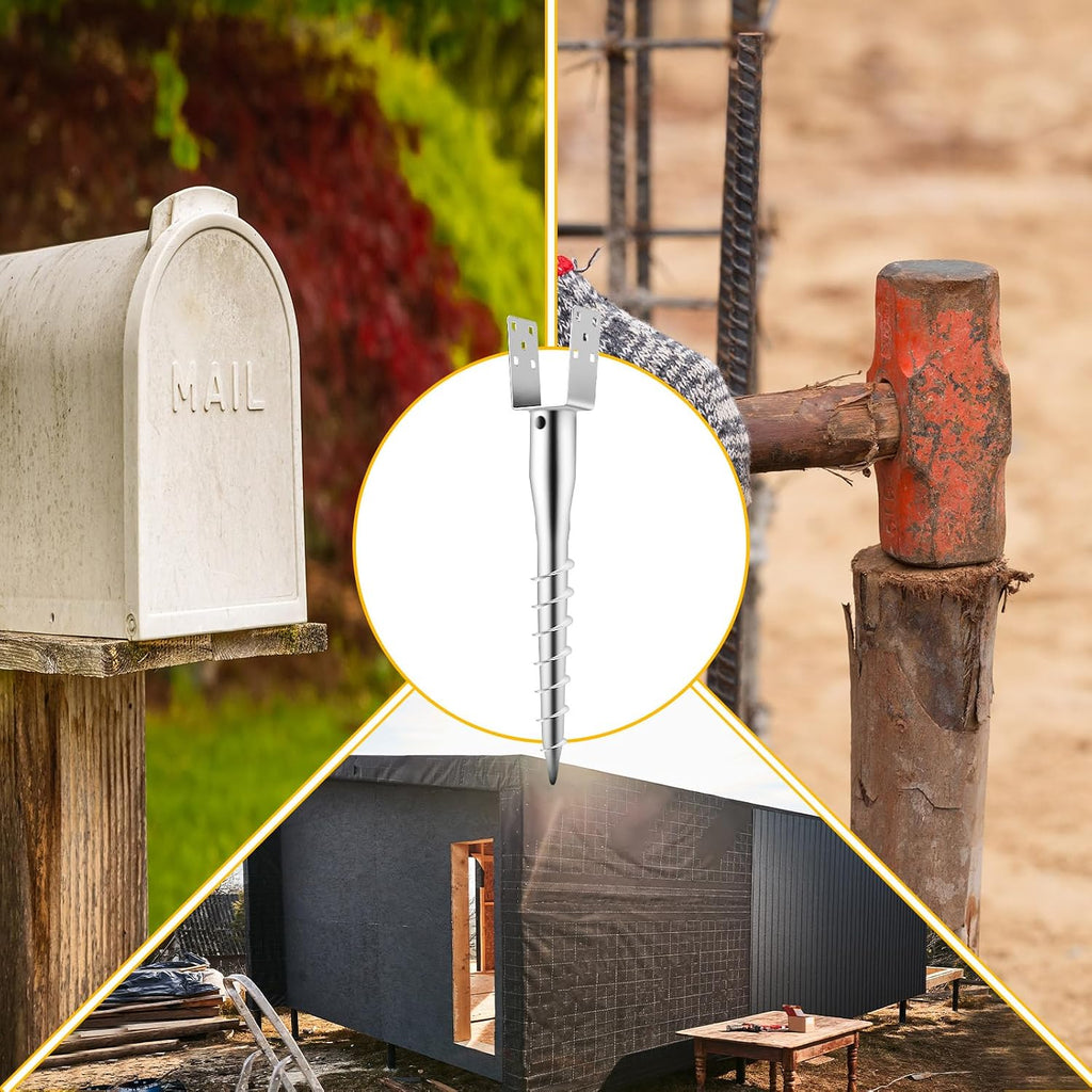Hicarer 6 Set No Dig Ground Anchor U Model Screw Post Stake Fence Spike, Fits Standard 4 x 4'' Post (4.6 x 4.6 Inch Actual), for Mailbox and Fence (Silver)