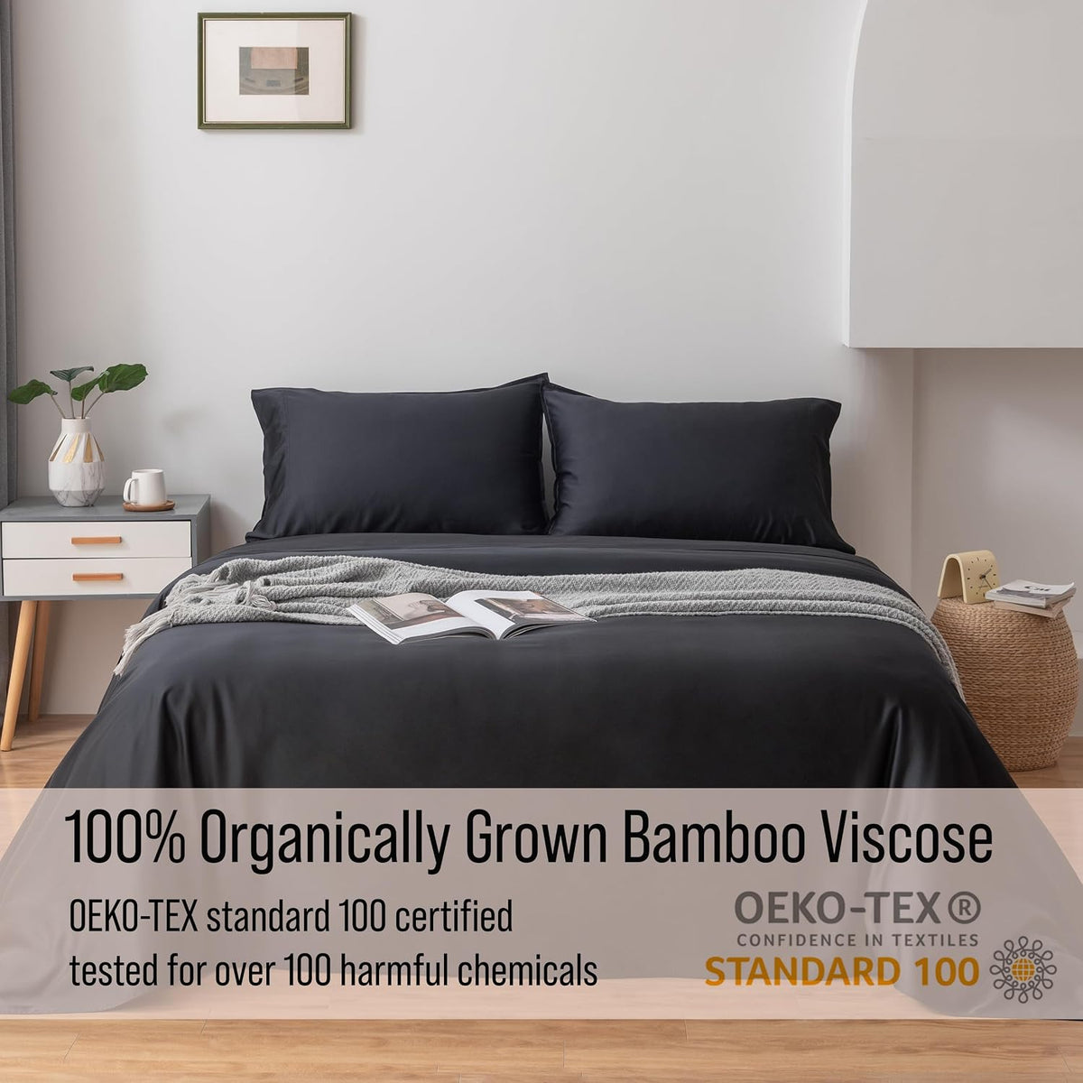 Bella Coterie Luxury Bamboo Viscose King Size Sheet Set | 100% Organically Grown | Ultra Soft | Cooling for Hot Sleepers | 18' Deep Pocket [Black]