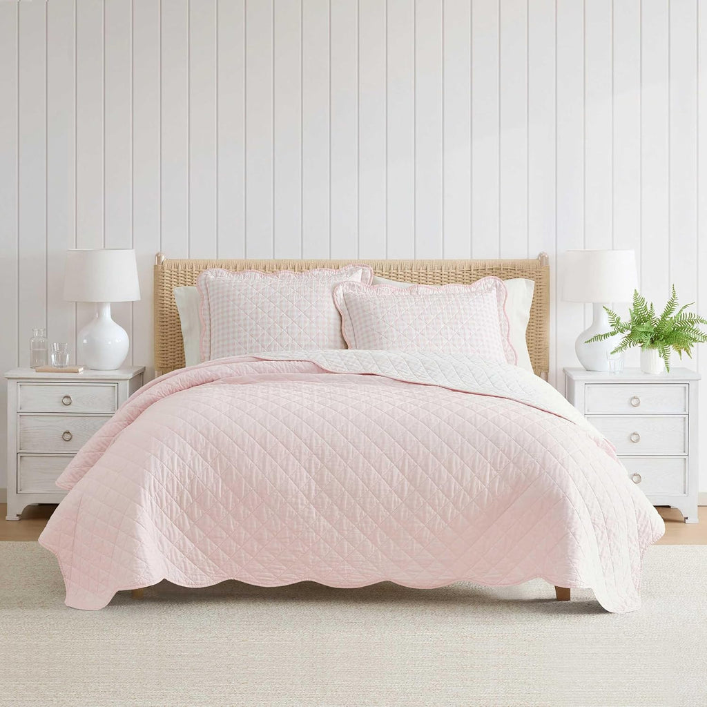 Martha Stewart - King Quilt Set, 100% Soft & Breathable Bedding with a Lightweight Feel for Year Round Comfort, 3 Piece Bed Set with Matching Pillowcases (Olivia Gingham Pink)
