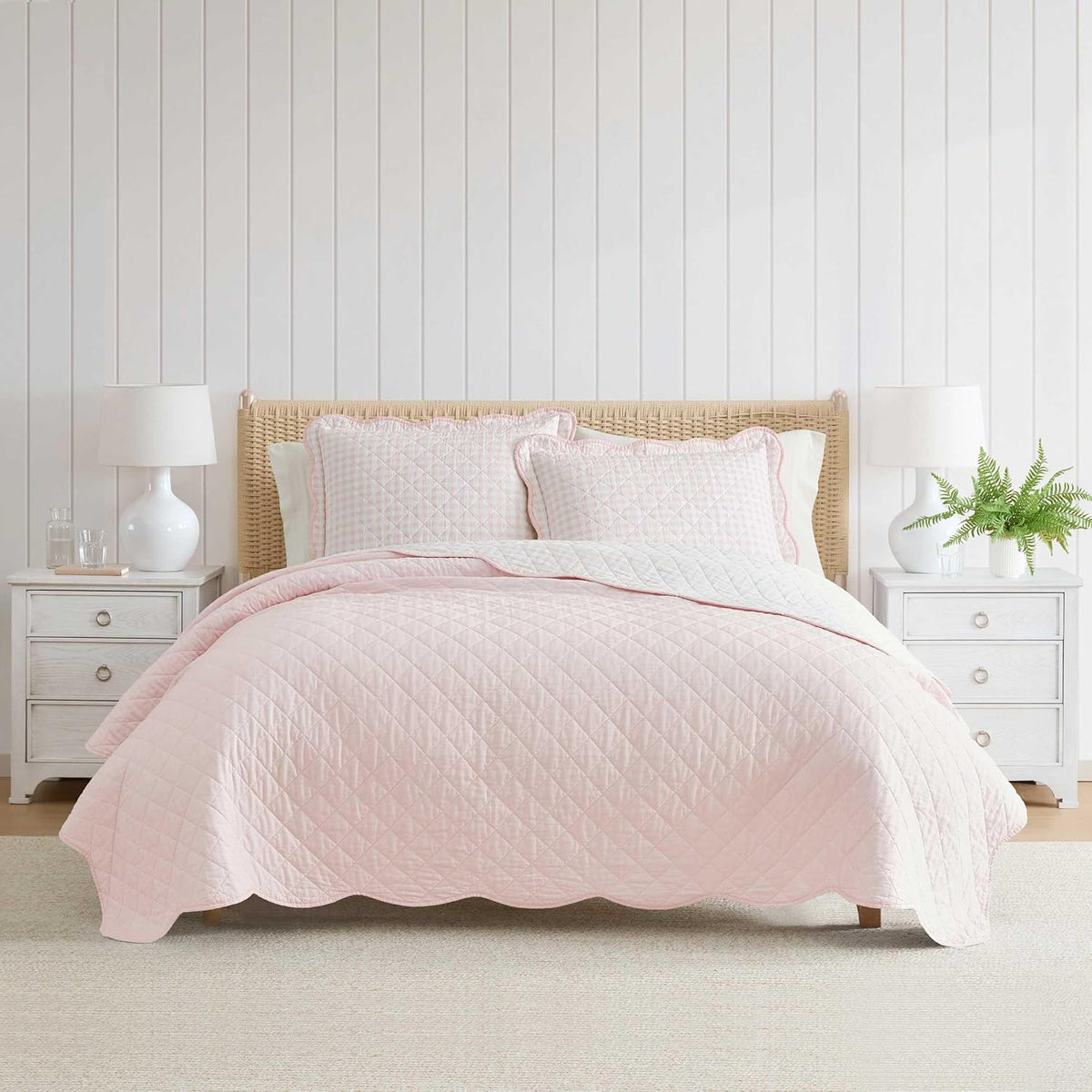 Martha Stewart - King Quilt Set, 100% Soft & Breathable Bedding with a Lightweight Feel for Year Round Comfort, 3 Piece Bed Set with Matching Pillowcases (Olivia Gingham Pink)