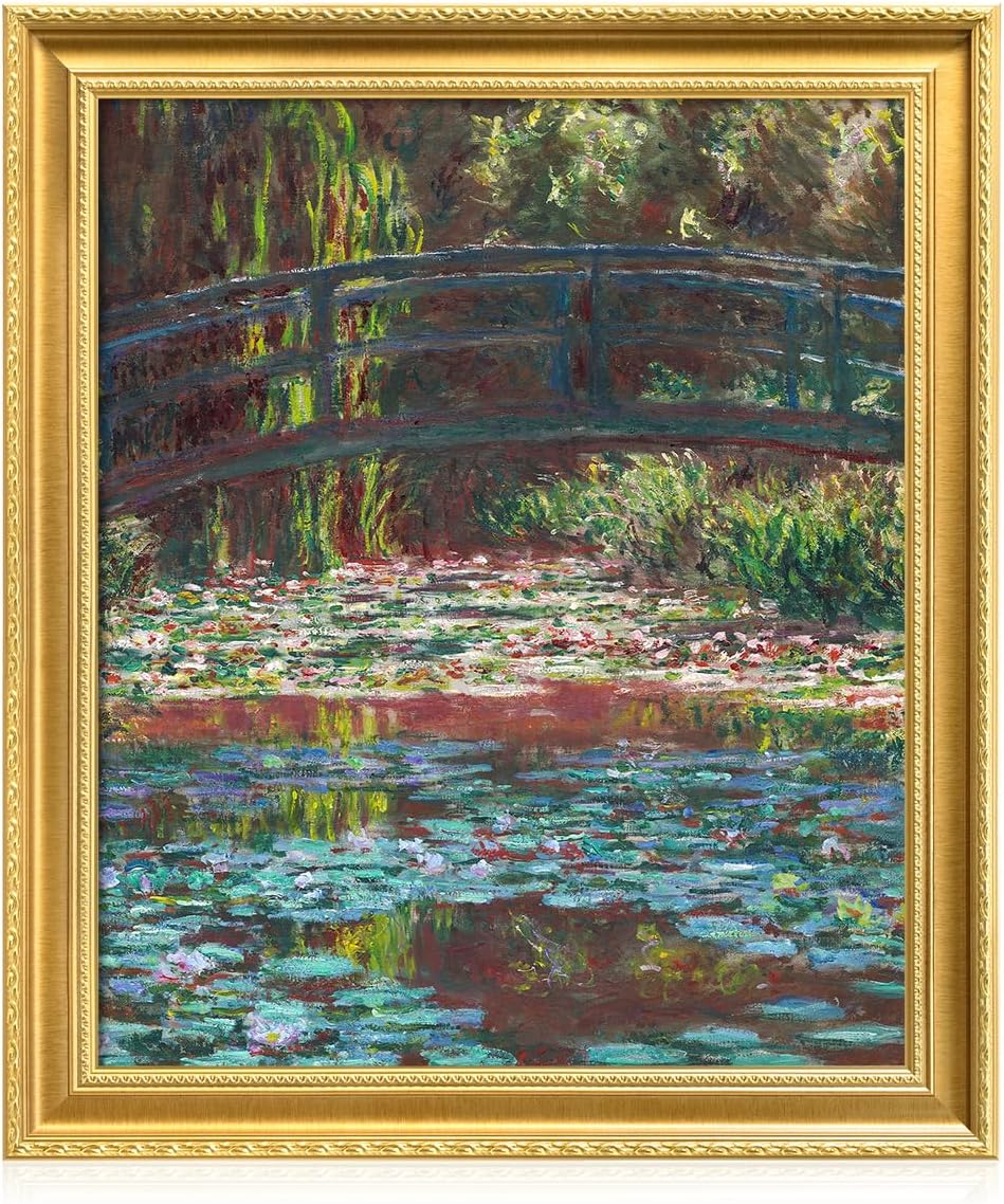 DECORARTS - Claude Monet Water Lily Pond Giclee Print with Gold Solid Wood Frame, Impressionist Large Framed Wall Art, Ready to Hang, Framed Size 24.75x28.75, Made in USA