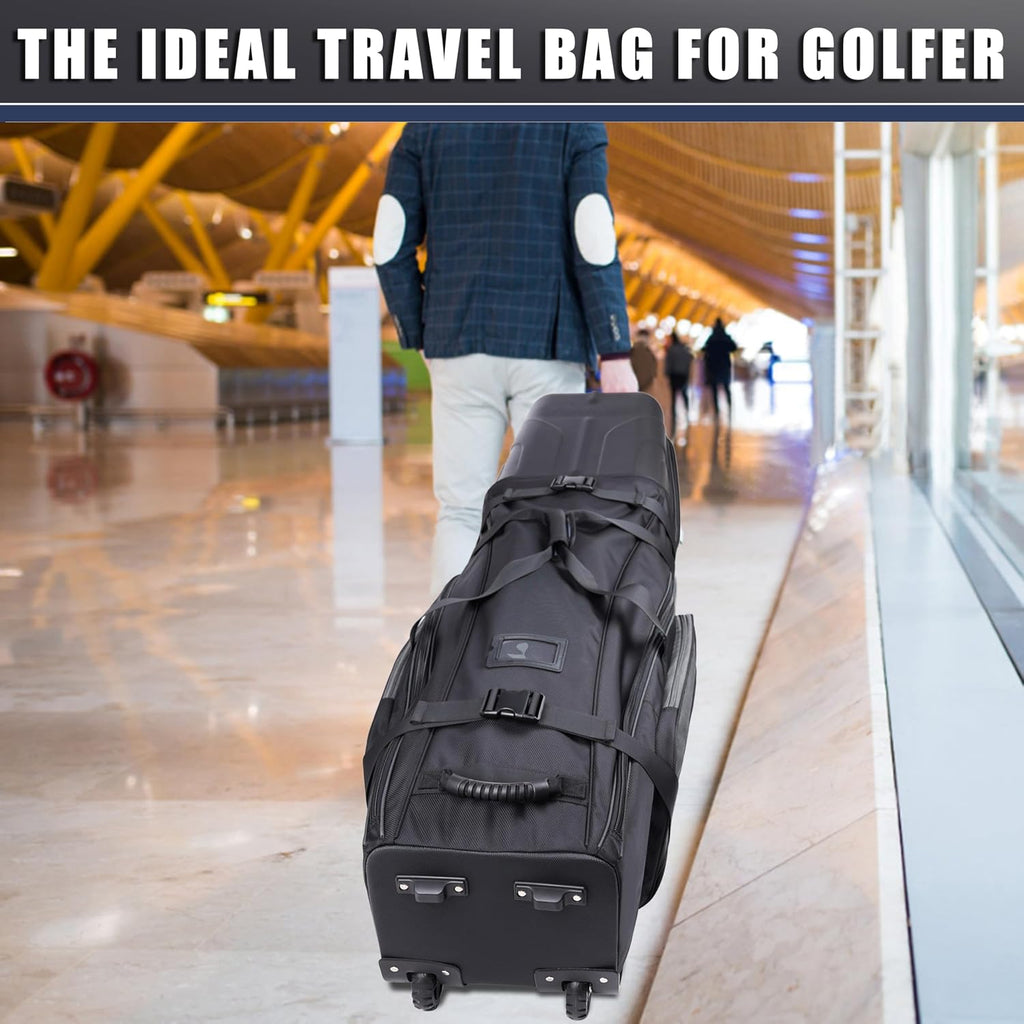 CHAMPKEY Professional Golf Travel Bags for Airlines with Password Lock - Hard Case Golf Travel Bag with Support Pole and Oversized Wheels
