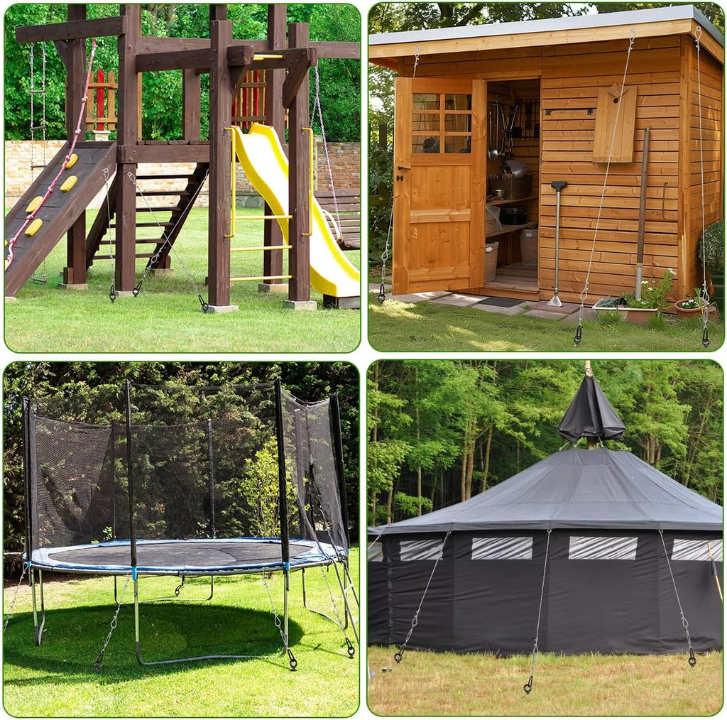 8 Pcs 30' Ground Anchors Heavy Duty Shed Anchor Kit with 3/16 Galvanized Cable & Turnbuckles, Triple-Turn Helix Earth Anchors for Carport Canopy Gazebo Trampoline Swingset Mobile Home