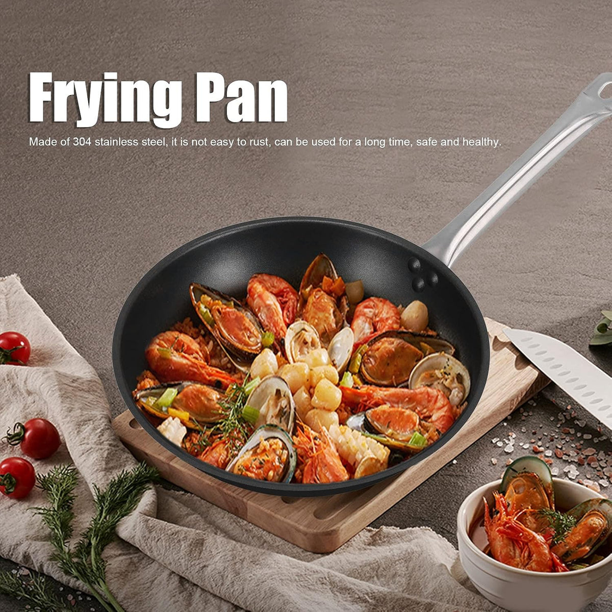 Gavigain Stainless Steel Frying Pan, kitchen Skillets Saucier Pan Non Stick Induction Pan Dishwasher and Oven Safe Omelet Pancake Maker for All Stove Kitchen Utensils