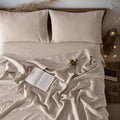 LBRO2M 100% Pure Linen Sheet Set Deep Pocket Up to 16' Bed Sheets Sets, Natural Flax Beddings Soft, Breathable, Comfortable for All Seasons 4 Pcs Sheet Set Queen Size, Linen