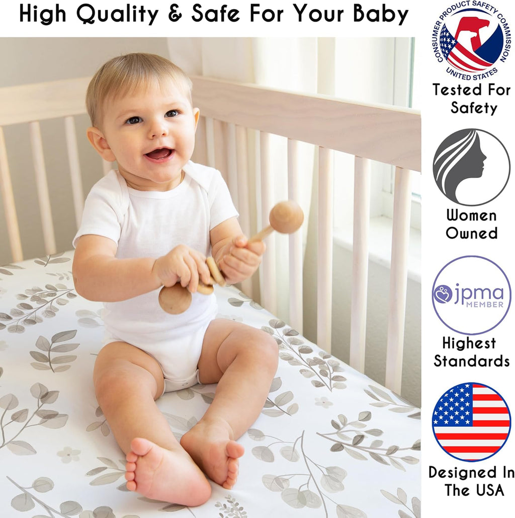 Sweet Jojo Designs 4-Piece Baby Crib Bedding Set (Woodland Boho Leaf) for Girls, Infants/Nursery incl. Blanket, Fitted Sheet, Skirt, Diaper Stacker (Neutral, Taupe, Linen, Botanical Floral, Farmhouse)