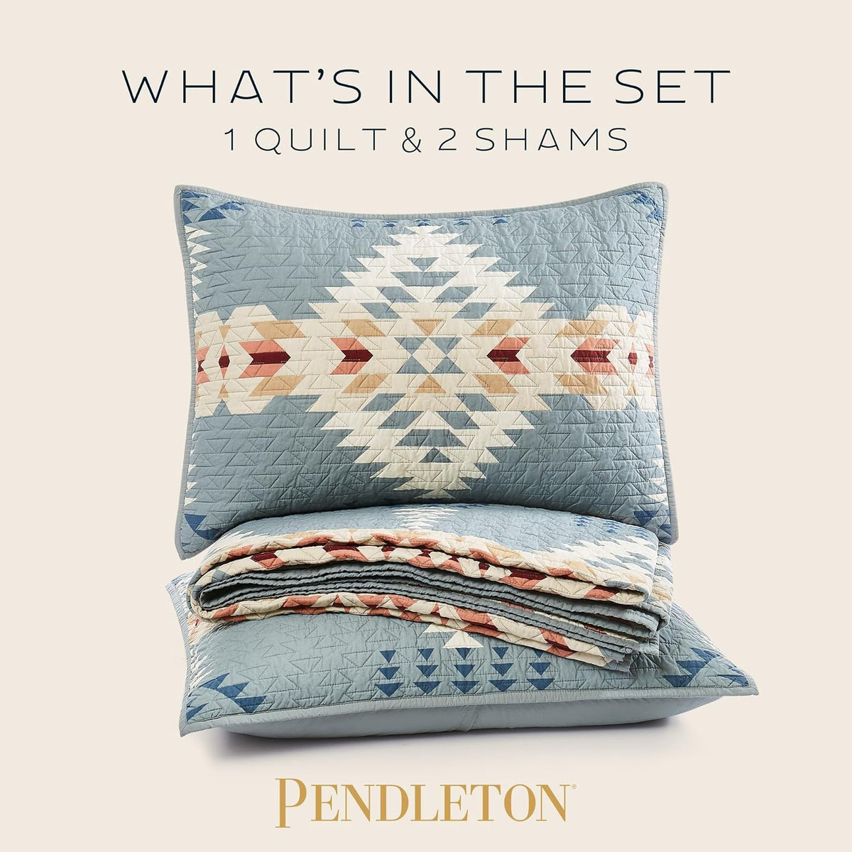 Pendleton King Quilt Set – 100% Cotton 3 Piece Quilt Set with Shams, Soft Lightweight Bedding for King Size Bed, Light Blue Patterned Comforter Alternative, King Bedding Set (Rancho Arroyo)