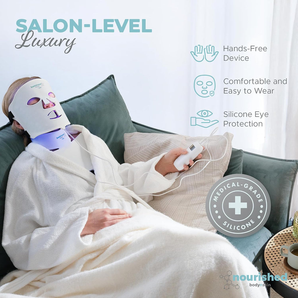 Nourished Bodynskin LED Face and Neck Mask with Near-Infrared - Blue, Red Light Therapy for Face - 228 LEDs - Skincare Tool for Wrinkles, Anti-Aging