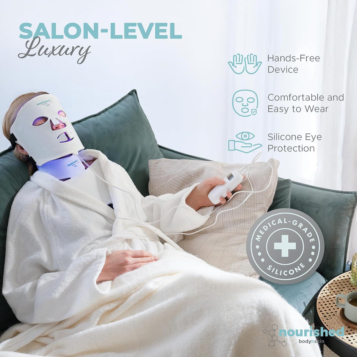 Nourished Bodynskin LED Face and Neck Mask with Near-Infrared - Blue, Red Light Therapy for Face - 228 LEDs - Skincare Tool for Wrinkles, Anti-Aging