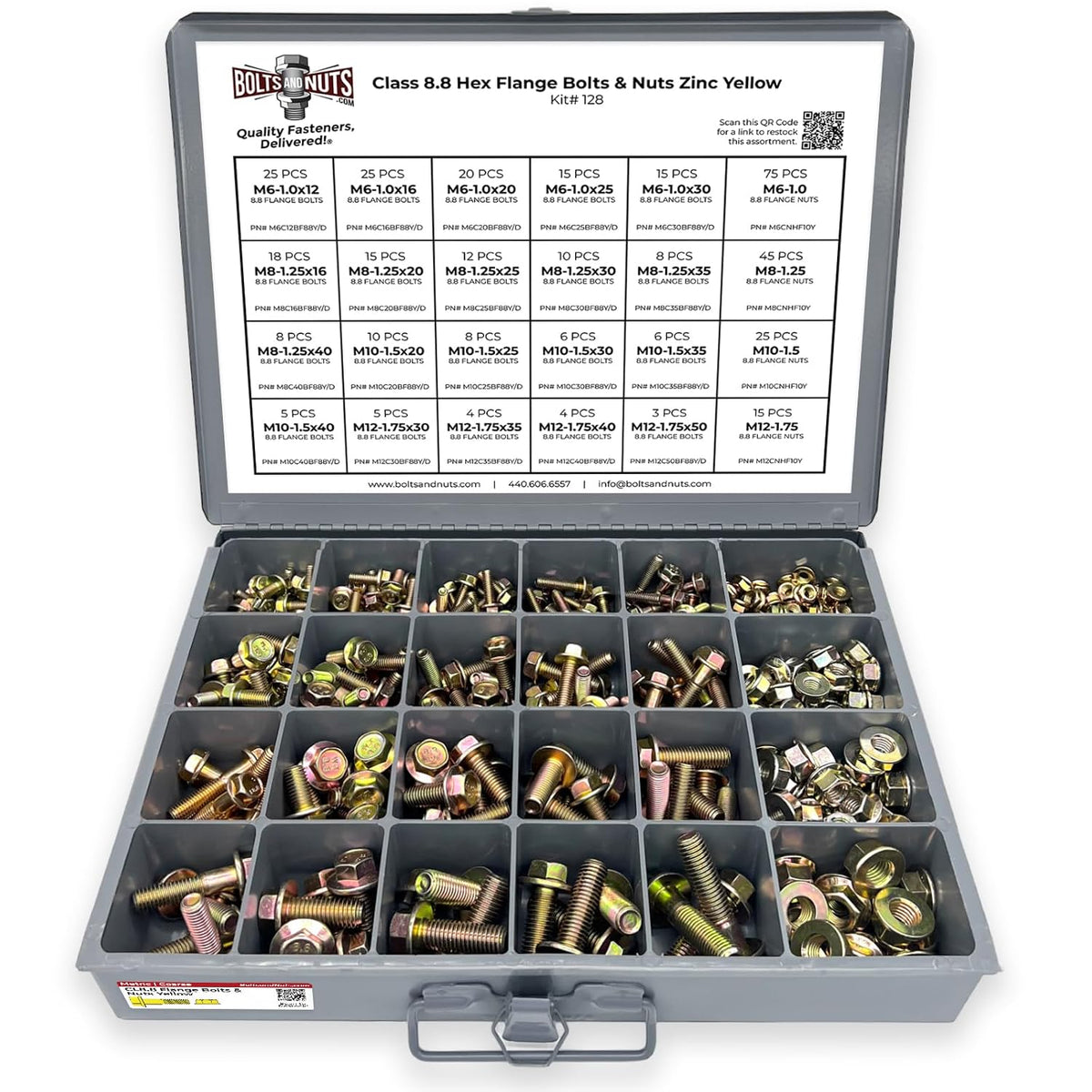 Metric Class 8.8 Hex Cap Flange Frame Bolts & Flange Nuts Assortment Kit - 383 Pieces!