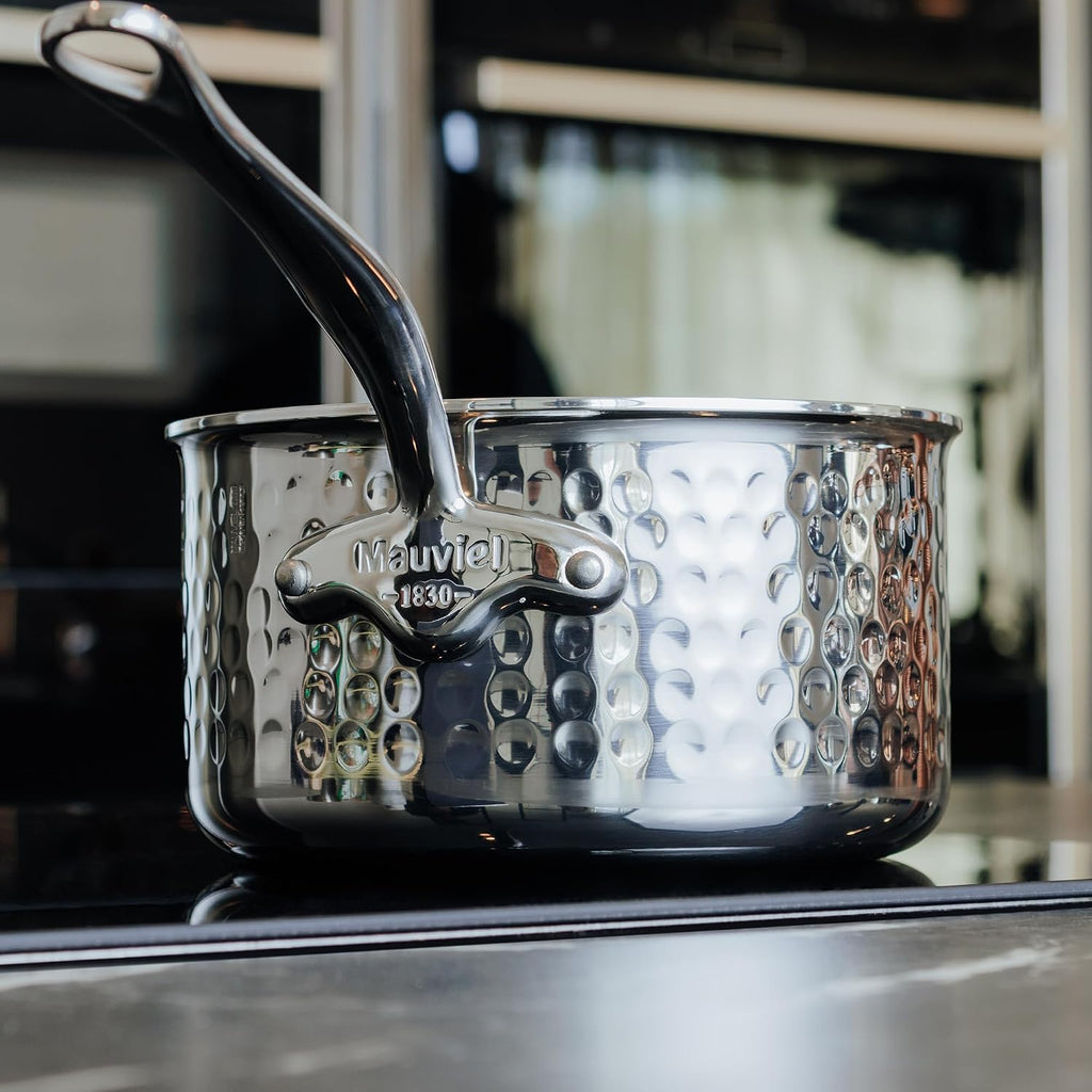 Mauviel M'Elite 5-Ply Hammered Polished Stainless Steel Chef Pan, And Cast Stainless Steel Handles, 2.1-qt, Made in France