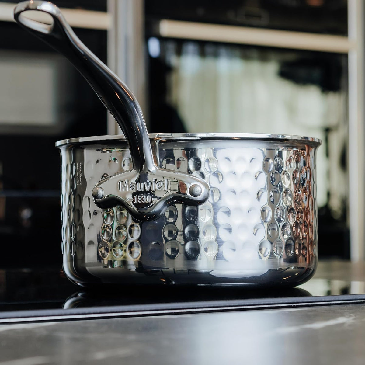 Mauviel M'Elite 5-Ply Hammered Polished Stainless Steel Chef Pan, And Cast Stainless Steel Handles, 2.1-qt, Made in France