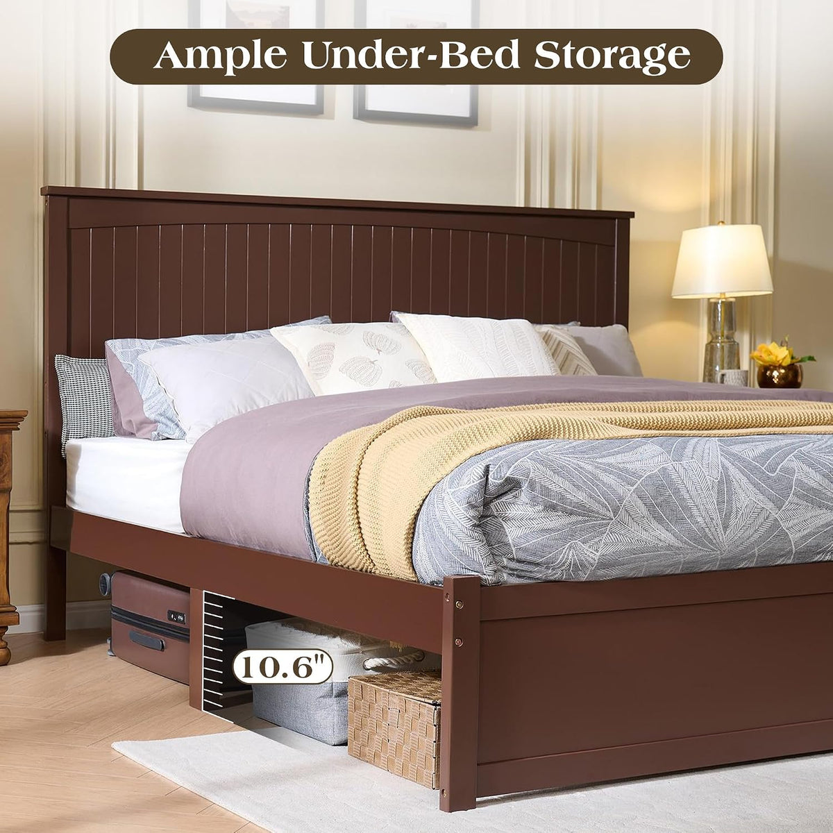 LUXOAK Full Size Solid Wood Bed Frame with Storage, Mid-Century Modern Platform Bed with 50' Headboard & 2 Drawers, No Box Spring Needed/Quiet Support/Easy Assembly/Espresso Brown Finish