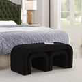 3-Piece Nesting Ottoman Bench Set - Black 44+16.5 Inch, Teddy Fabric, Modern Arched Design, Comfy Footrest/Seating for Bedroom, Living Room, Entry