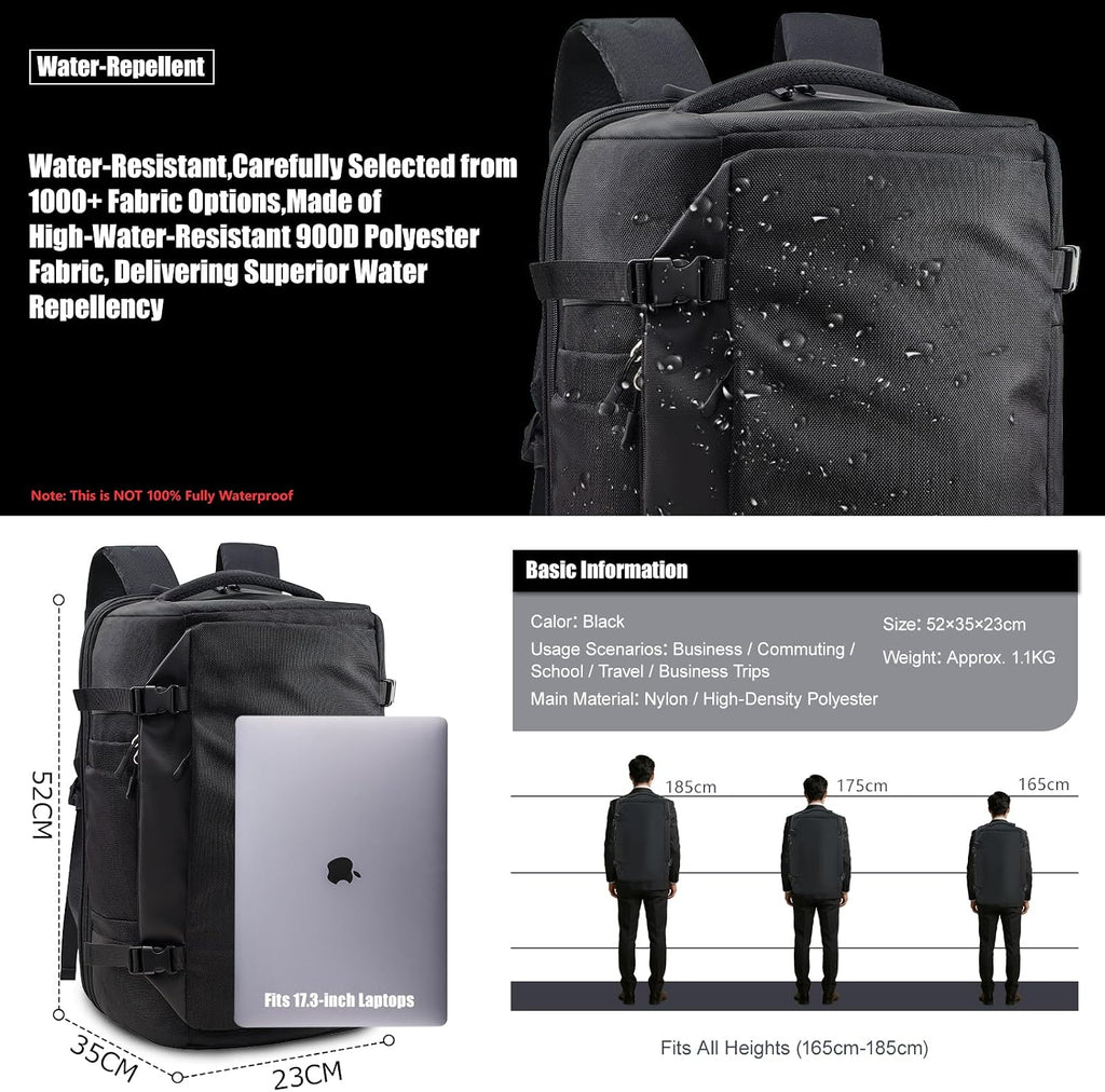 Vacuum Backpack Travel with Pump, 60L Waterproof Carry On Backpack With Detachable Vacuum Bags, Casual Daypack Laptop Backpack For Men Women Fits 17.3' Laptop for Business & Travel Commuting
