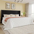 SHA CERLIN King Size Velvet Upholstered Platform Bed Frame with Vertical Channel Tufted Wingback Headboard, Wooden Slats Support, Easy Assembly, Under Bed Storage, No Box Spring Required, Black