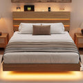 Einhomn Floating Bed Frame Full with Led Lights and Charging Station, Full Size Platform Bed Frame w/Storage Headboard, Heavy Slats Support, No Box Spring Needed, Noise Free, Easy Assembly, Walnut