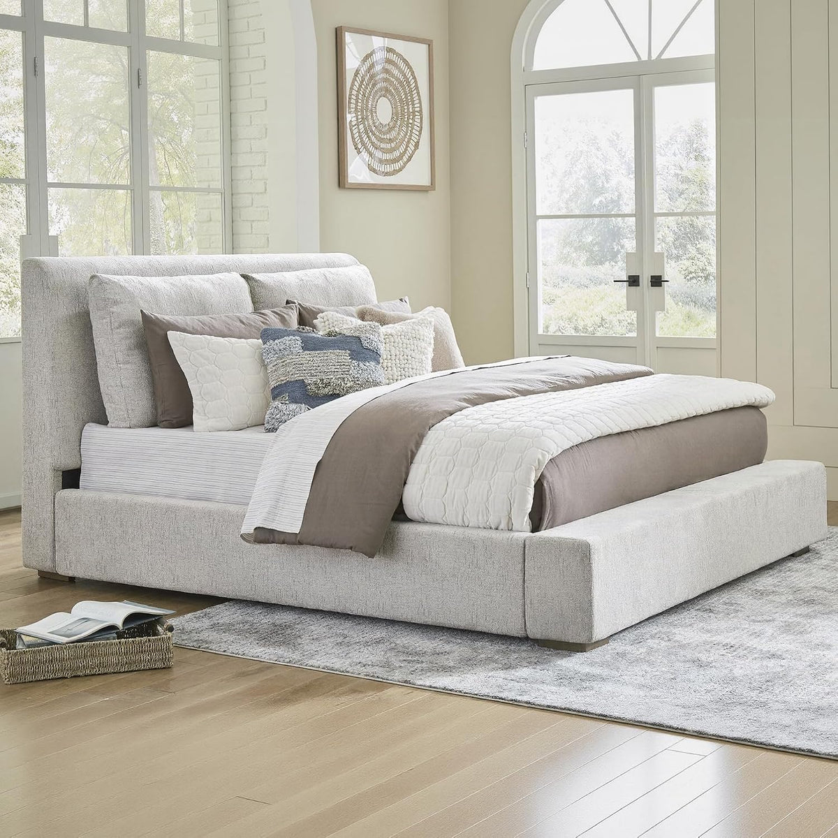 Signature Design by Ashley Cabalynn Casual King Upholstered Bed, Foundation or Box Spring Needed, Beige