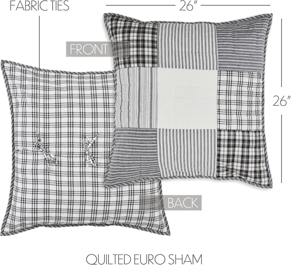 VHC Brands Sawyer Mill Black 8 Piece Luxury King Quilt Set (1 Quilt, 2 King Shams, 2 Pillowcase, 2 Euro Shams, 1 Bed Skirt)