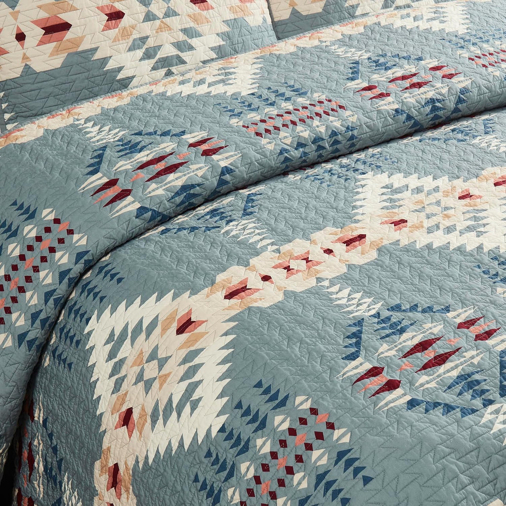 Pendleton King Quilt Set – 100% Cotton 3 Piece Quilt Set with Shams, Soft Lightweight Bedding for King Size Bed, Light Blue Patterned Comforter Alternative, King Bedding Set (Rancho Arroyo)