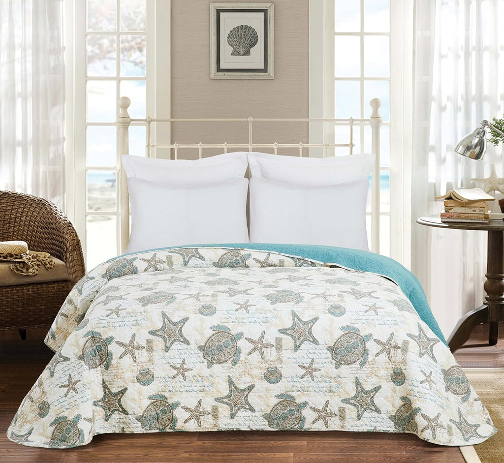 C&F Home Amber Sands 3-Piece King Cotton Blend Quilt Set Versatile Summer Nautical Coastal Beach House Reversible Machine Wash Lightweight Bedspread Coverlet Bedding Bedroom Decor Decoration King 3
