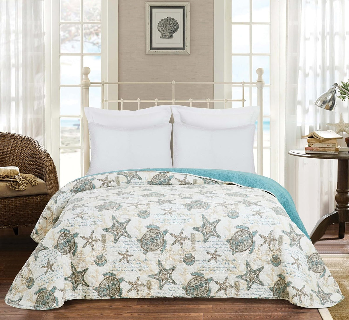C&F Home Amber Sands 3-Piece King Cotton Blend Quilt Set Versatile Summer Nautical Coastal Beach House Reversible Machine Wash Lightweight Bedspread Coverlet Bedding Bedroom Decor Decoration King 3
