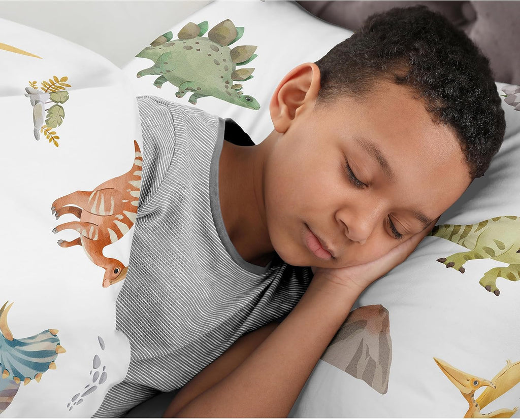 Sweet Jojo Designs Watercolor Dinosaur Dino Boy Queen Comforter Set Full Size Bedding Kids Teen Adult Bed Room 3p Green Slate Blue White Modern Dinosaurs Jurassic Nature Animal Steel Turquoise Yellow