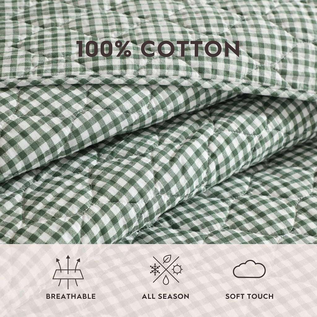 Laura Ashley - Full/Queen Quilt Set, Pre-Washed Cotton Bedding with Matching Sham, Lightweight for Year Round Use, Oeko-Tex Certified (Gracies Gingham Green)