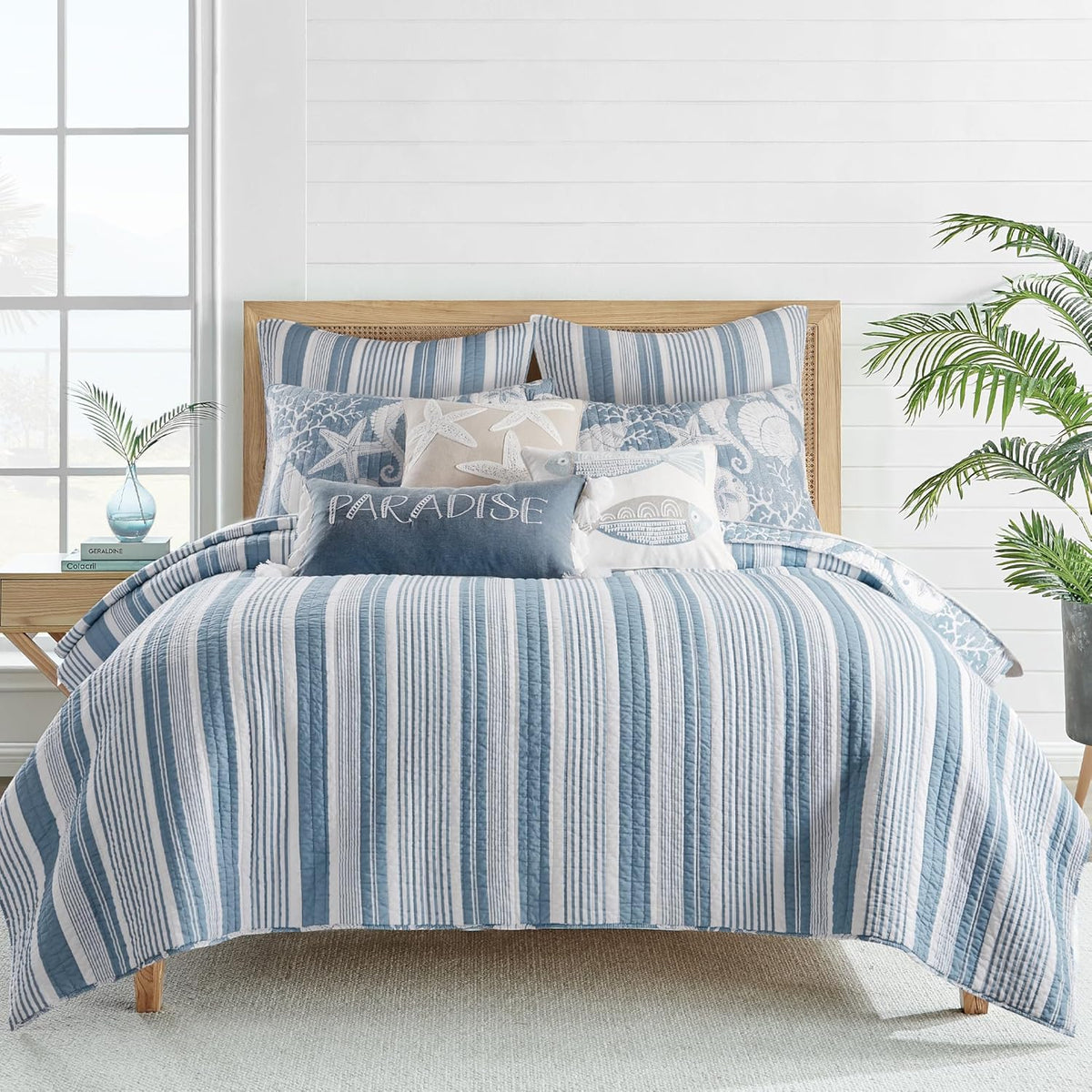 Levtex Home - Stillwater Denim Quilt Set - King Quilt and Two King Shams - Coastal - Denim Blue and White - Quilt (106x92in.) and Shams (20x36in.) - Reversible - Cotton
