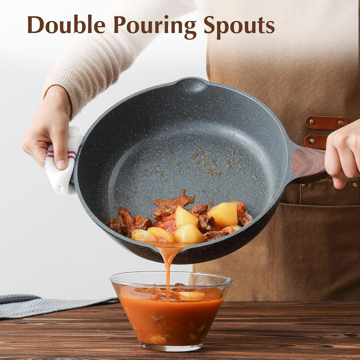 SENSARTE Nonstick Deep Frying Pan Skillet, 12-inch Saute Pan with Lid, Stay-cool Handle, Chef Pan Healthy Stone Cookware Cooking Pan, Induction Compatible, PFOA Free (Pack of 2)