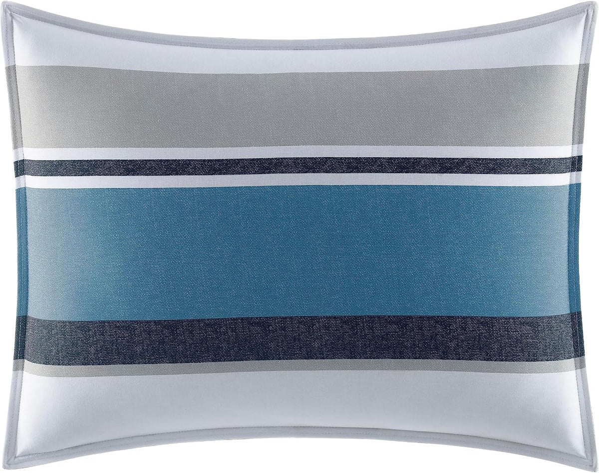 Nautica - Queen Comforter Set, Cotton Reversible Bedding with Matching Shams & Bonus Decorative Pillows (Westport Navy, Queen)