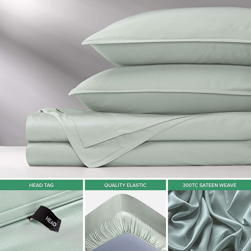 Pure Bamboo Split King Sheets, Genuine 100% Organic Viscose Derived from Bamboo Bed Sheet Set, Soft & Cooling, Double Stitching, 2 Fitted Sheets (Split King, Sea Glass)