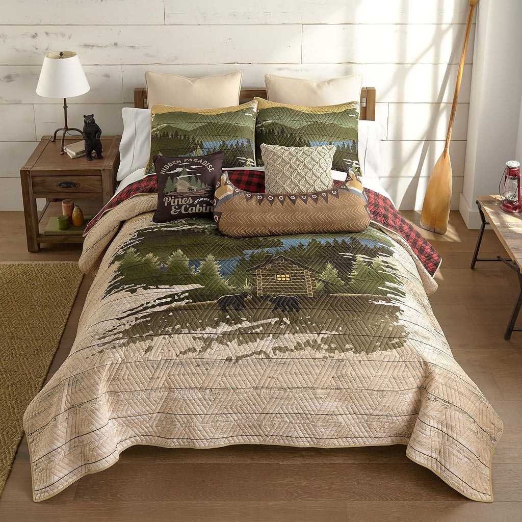 Donna Sharp Allegheny Polyester Quilted Bedding Set - 3-Piece Queen Size Quilt Set - Includes 1 Quilt and 2 Pillow Shams - Machine Washable - Perfect for Rustic Decor