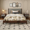 Queen Bedroom Set, Queen Size Platform Bed Frame with 2 Bedside Tables and Headboard Included, Mid Century Modern Wood Bed Frames, Slat Support (Light Gray + Walnut, Queen)