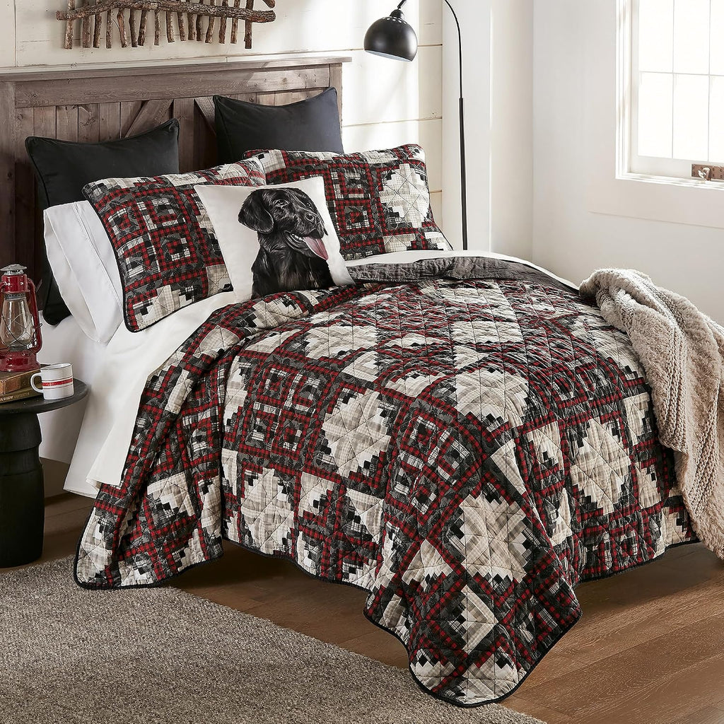 Donna Sharp Log Cabin Star Cotton Quilted Bedding Set -2-Piece Twin Size Quilt Set - Includes 1 Quilt and 1 Standard Pillow Sham - Machine Washable - Traditional Design
