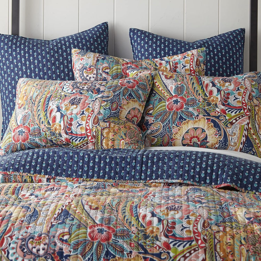 Levtex Home - Nanette Quilt Set - Full/Queen Quilt (88x92in.)+ Two Standard Pillow Shams (26x20in.) - Bohemian Paisley - Navy, Teal, Green, Red, Gold, Pink - Reversible - Cotton Fabric