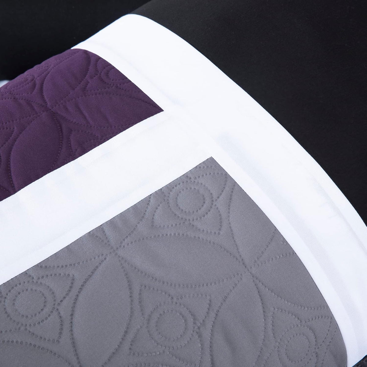 Chezmoi Collection Upland 7-Piece Quilted Patchwork Comforter Set, Purple/Black/Gray, Oversized King