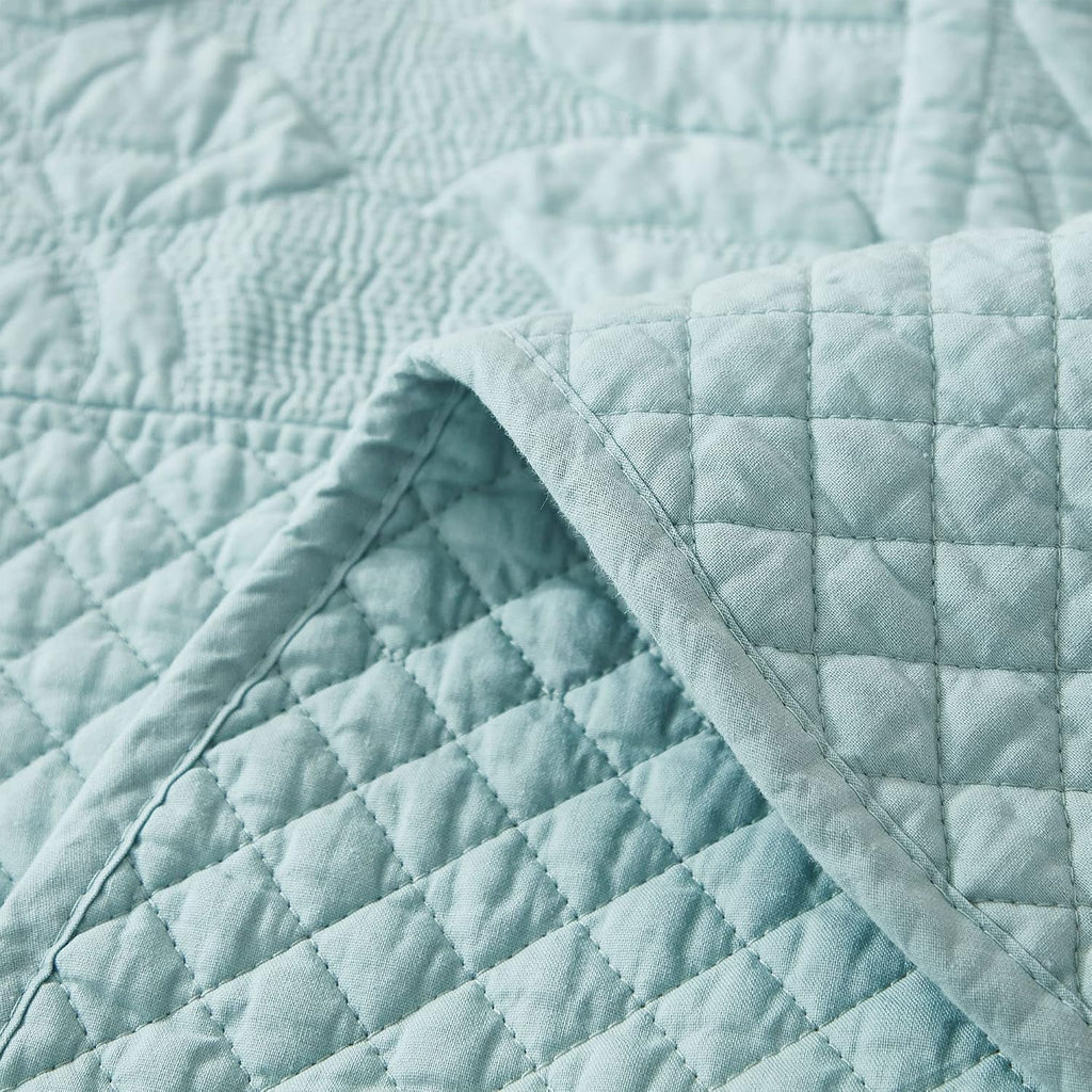MarCielo 3-Piece 100% Cotton Oversized Bedspread Lightweight Quilt Coverlet Embroidery Farmhouse Bedding Set T0 (Aruba Blue, Oversized Queen (100'x106'))