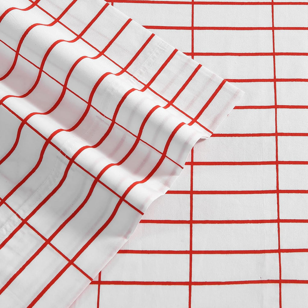 Marimekko- Full Sheet Set, Cotton Percale Bedding Set, Crisp & Cool, Lightweight & Breathable (Pieni Tiiliskivi Red, Full)