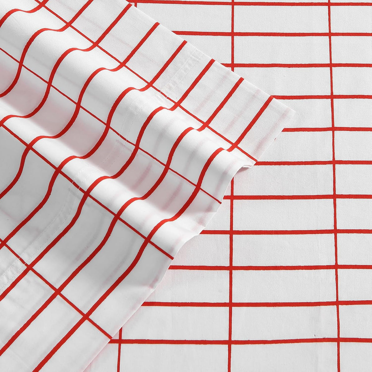 Marimekko- Full Sheet Set, Cotton Percale Bedding Set, Crisp & Cool, Lightweight & Breathable (Pieni Tiiliskivi Red, Full)