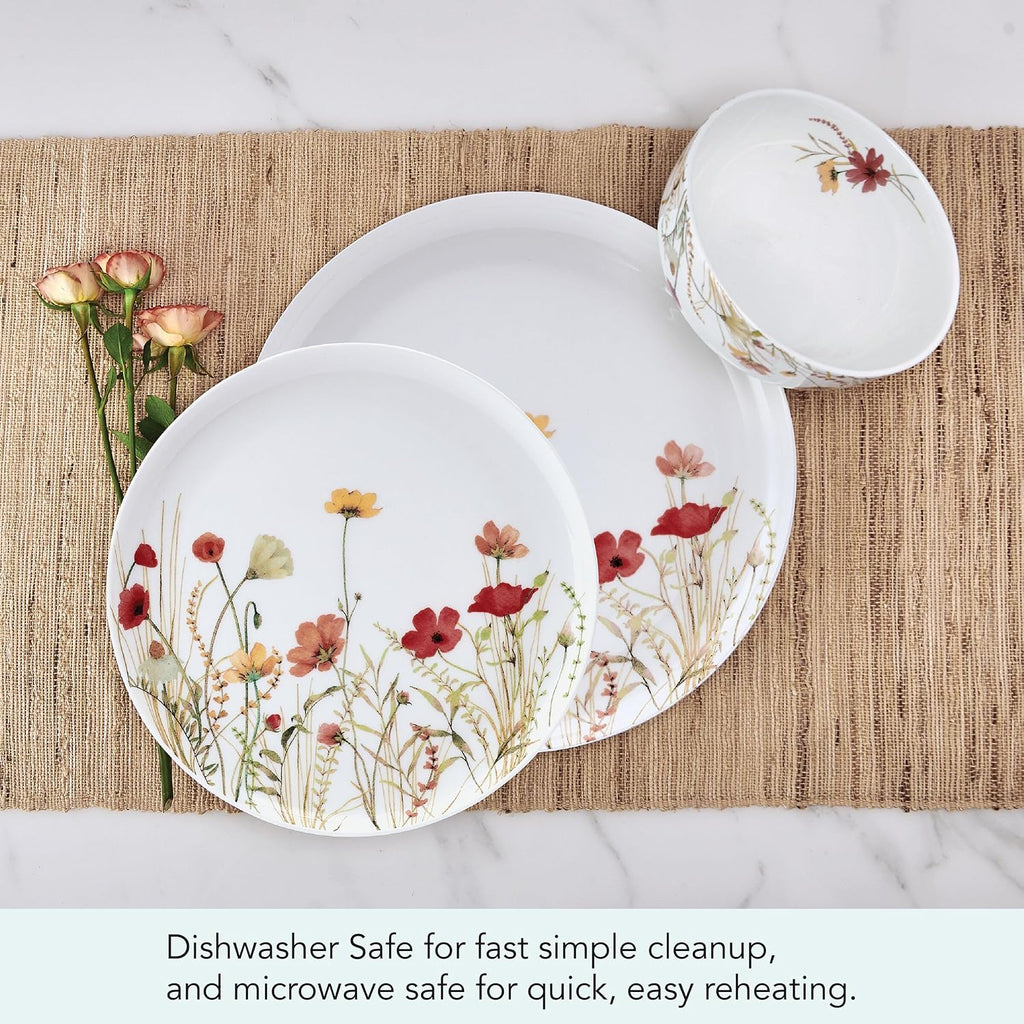 Mikasa Meadow Serenade 12 Piece Floral Bone China Durable Chip Resistant Lightweight Dinnerware Set, Service for 4