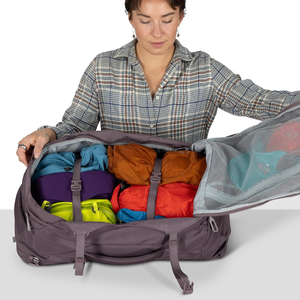 Osprey Fairview 40L Women's Travel Backpack - Carry On Bag with Laptop Sleeve and Toiletry Pocket, Graphite Purple