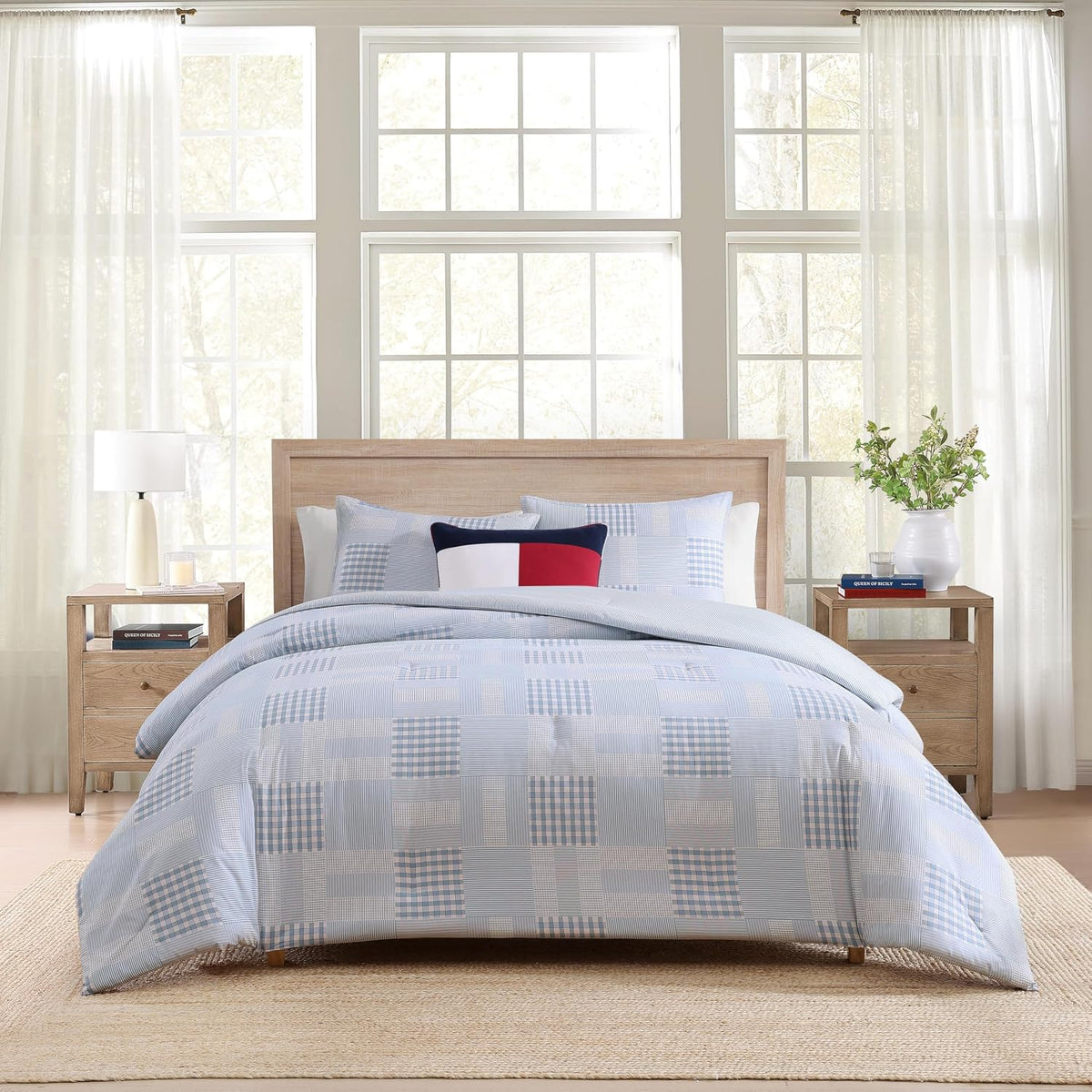 Tommy Hilfiger - Full/Queen Comforter Set, Cotton Textured Bedding with Matching Shams, Medium Weight Bed Set, Oeko-TEX Certified (Hamptons Patchwork Blue)