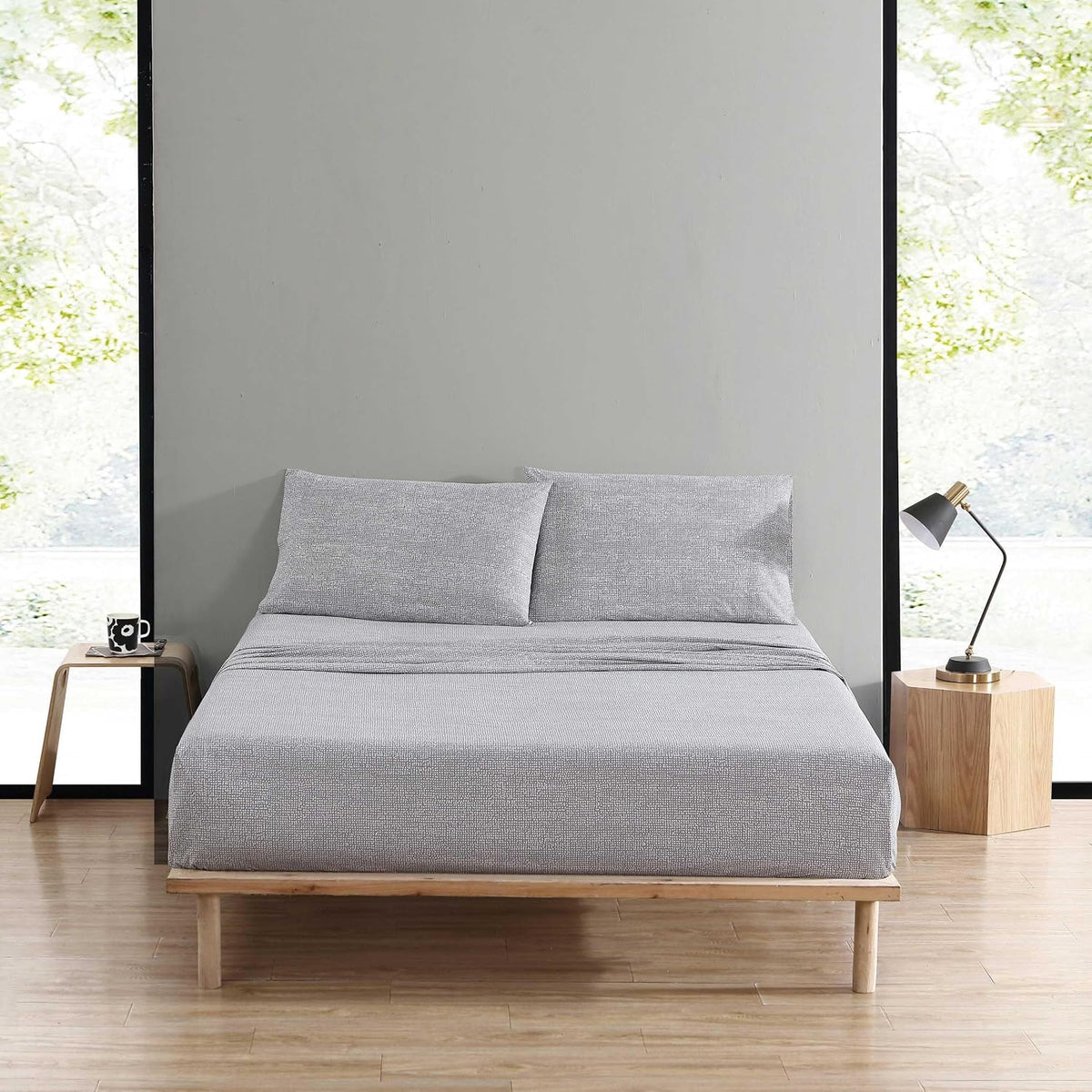Marimekko - Queen Sheet Set, Premium Cotton Percale Bedding Set with Matching Shams, Lightweight & Breathable Bed Essentials (Orkanen Grey, Queen)