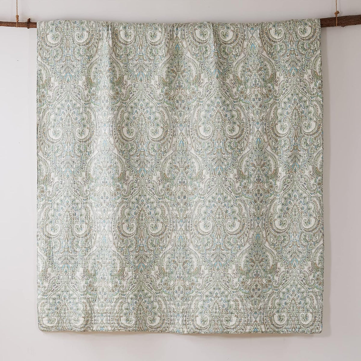 Levtex Home - Assisi Quilt Set - Twin/Twin XL Quilt and One Standard Sham - Regal Floral- Cream, Green, Blue and Taupe - Quilt (68x86in.) and Sham (20x26in.) - Reversible - Cotton/Cotton