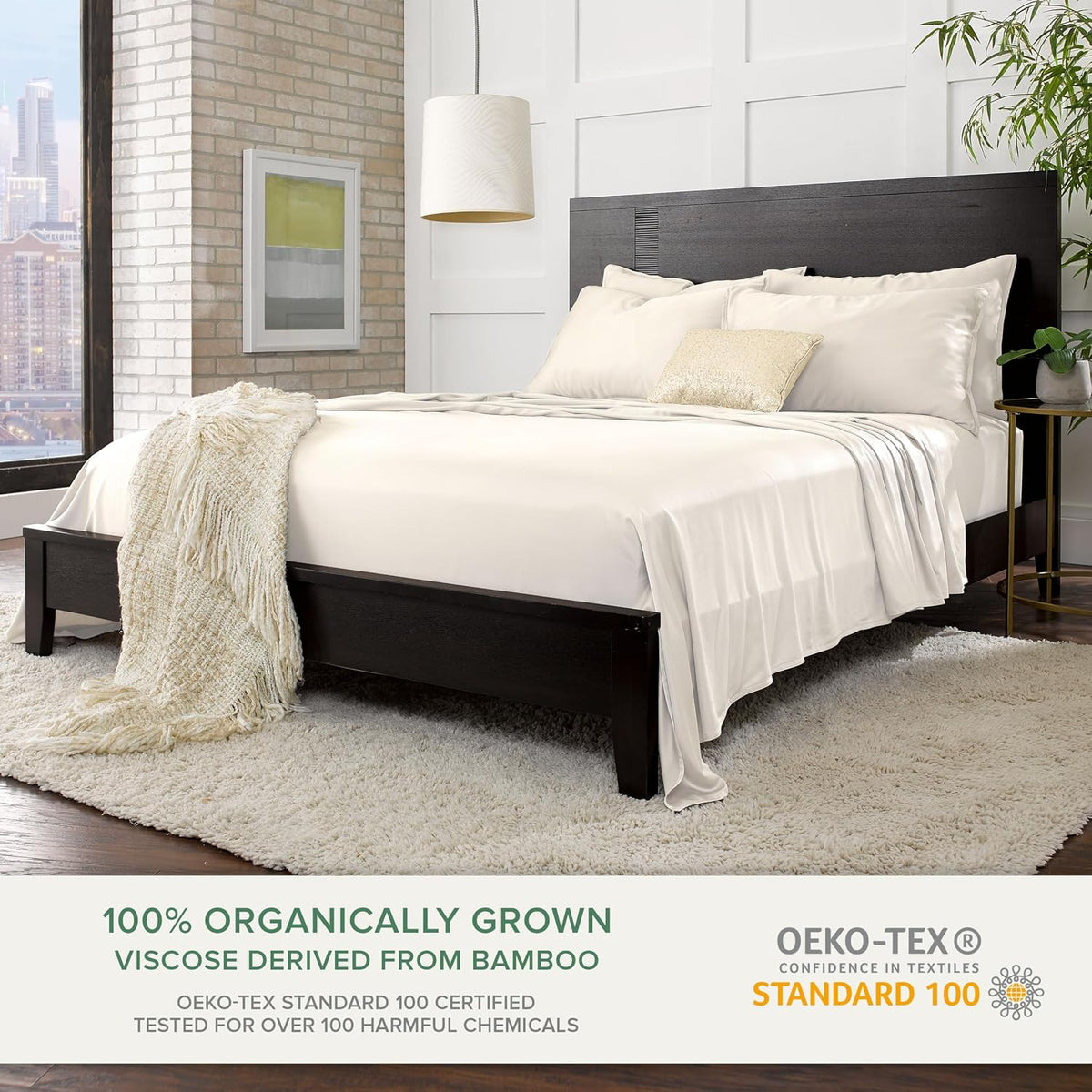 Pure Bamboo Queen Sheets, Genuine 100% Organic Viscose Derived from Bamboo Bed Sheet Set, Luxuriously Soft & Cooling, Double Stitching, 2 Year Quality Promise (Queen, Ivory)
